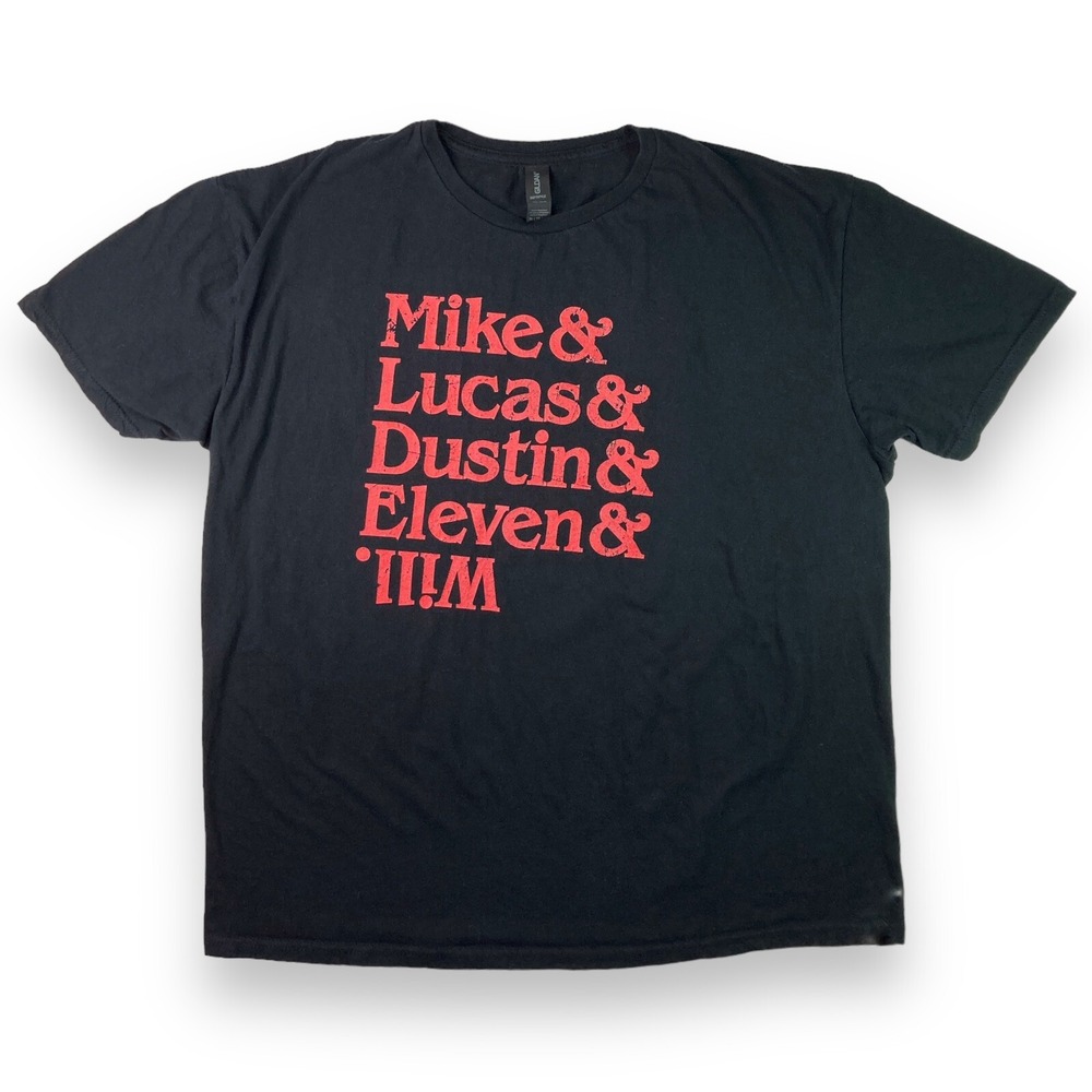 STRANGER THINGS XL Adult T-Shirt Gray Names Mike Lucas Dustin Eleven Will Cotton